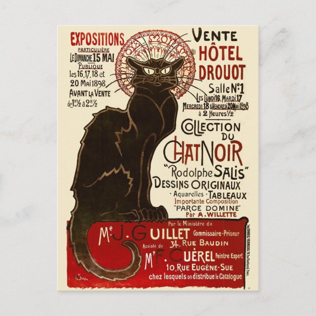 Carte Postale Le Chat Noir, Vente Hôtel Drouot (Devant)