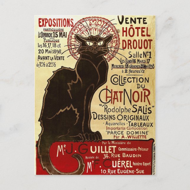 Carte Postale Le Chat Noir, Vente Hôtel Drouot Beaux-Arts (Devant)