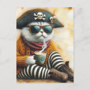 Carte Postale Le Chat Pirate Avec Café