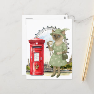 Carte Postale Le chat prend une tasse de thé à Londres