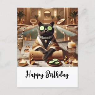 Carte Postale Le chat se détend en spa