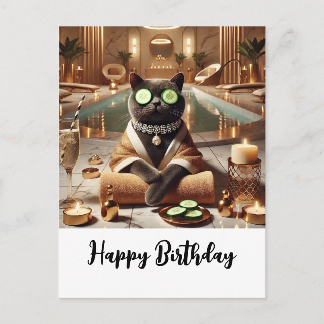 Carte Postale Le chat se détend en spa (Devant)