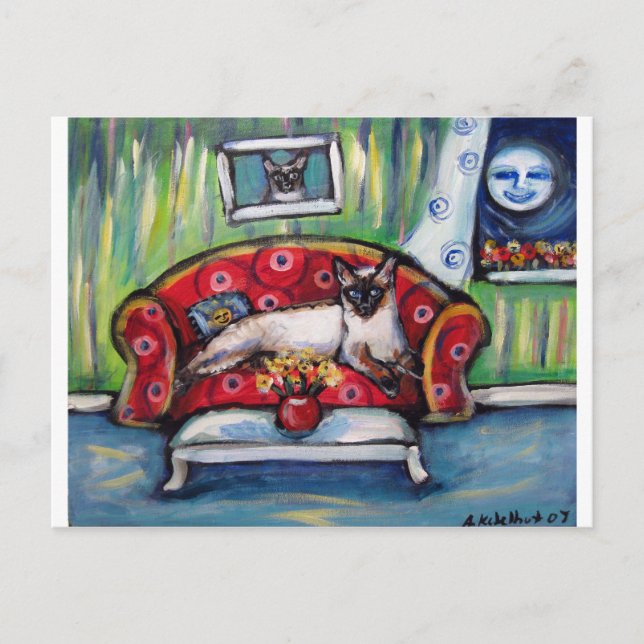 Carte Postale Le chat siamois sent sourire la peinture d'un chat (Devant)