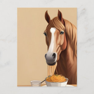 Carte Postale Le Cheval Mange Spaghetti