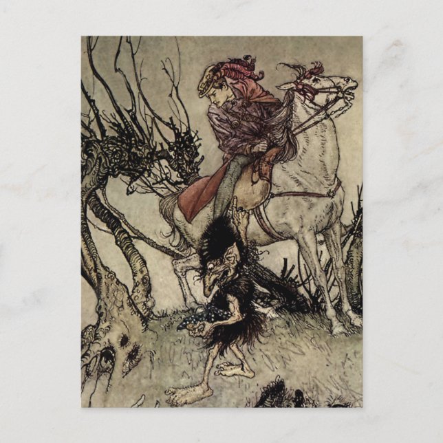Carte Postale « Le Chevalier et le gnome » par Arthur Rackham (Devant)