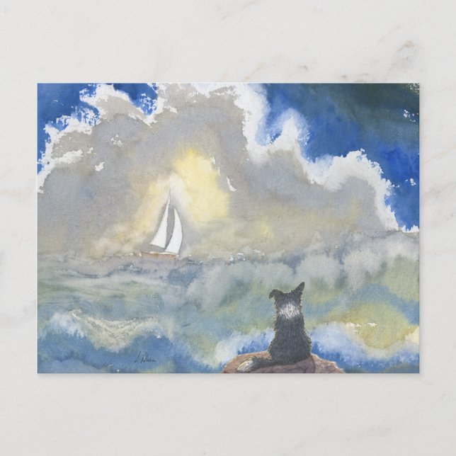 Carte Postale Le chien de Collie qui s'approche de la mer (Devant)