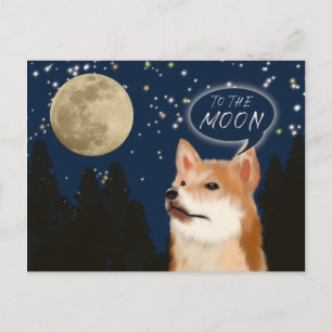 Carte Postale Le Chien Dogecoin Branché Shiba Inu À La Lune Dit 