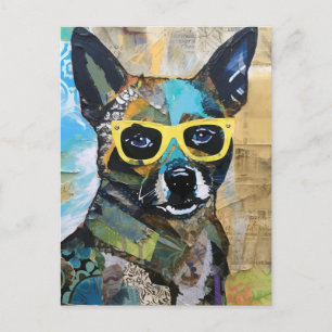 Carte Postale Le chien en lunettes jaunes