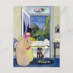 Carte Postale Le chien perdu revient chez lui avec un journal da