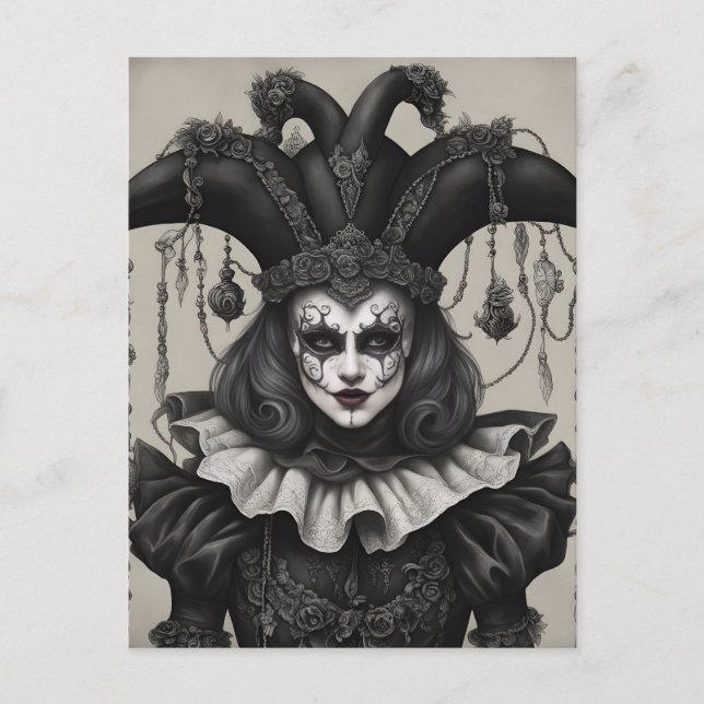 Carte Postale Le clown Joker en noir et blanc (Devant)