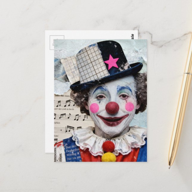 Carte Postale Le clown mixte média (Devant/Arrière en situation)