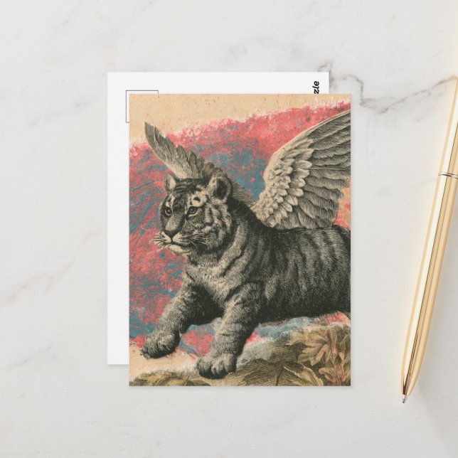 Carte Postale Le collage mixte du tigre volant (Devant/Arrière en situation)
