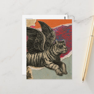 Carte Postale Le collage mixte Le Tigre Volant Rétro
