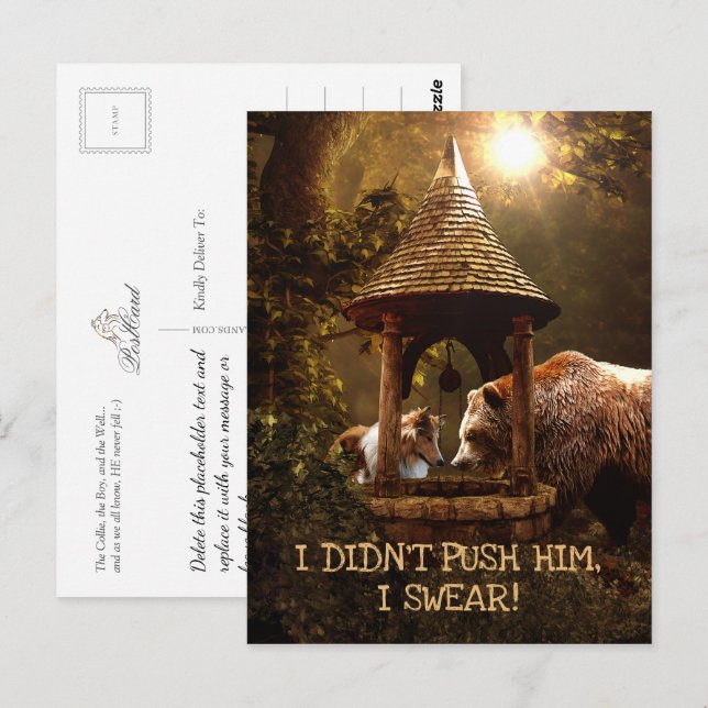 Carte Postale Le Collie, le garçon, et le puits - Drôle (Devant / Derrière)