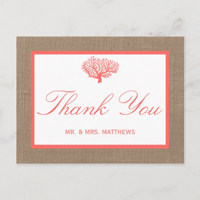 Carte Postale Le Corail Sur Burlap Boho Beach Wedding Collection (Devant)