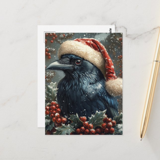 Carte Postale Le Corbeau de Noël (Devant/Arrière en situation)