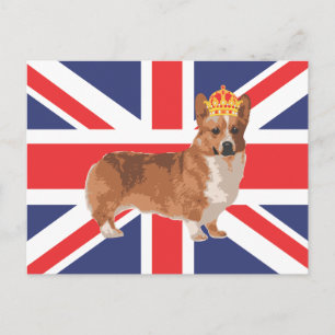 Carte Postale Le Corgi de la Reine avec Couronne et Union Jack