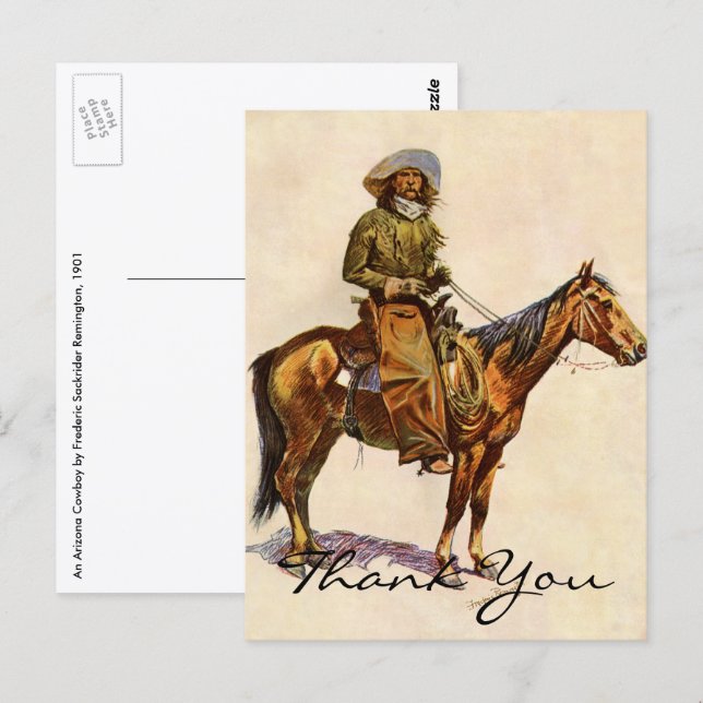 Carte Postale Le cow-boy d'Arizona de Remington (Devant / Derrière)