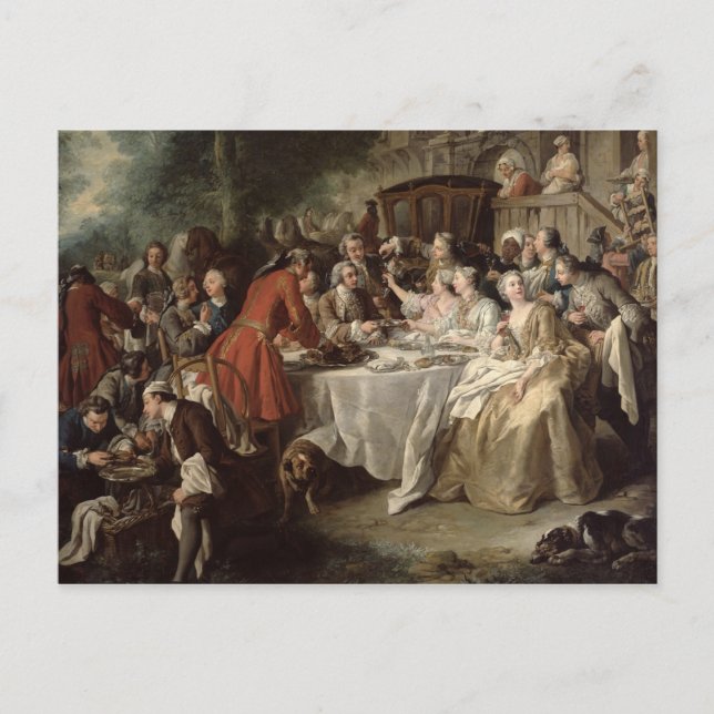 Carte Postale Le déjeuner de chasse, détail des dîners, 1737 (Devant)