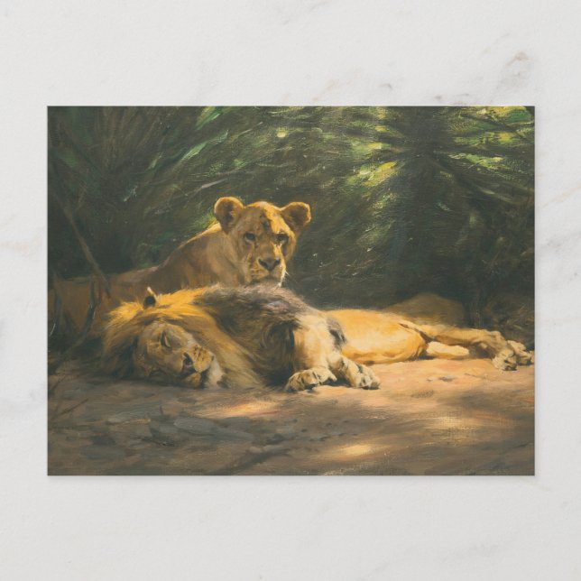 Carte Postale Le Den des Lions par Wilhelm Kuhnert (Devant)