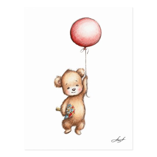 Carte Postale Le Dessin De L Ours De Nounours Avec Le Ballon Et Zazzle Fr