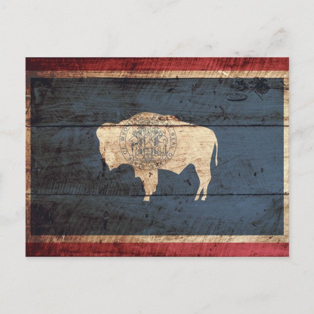 Carte Postale Le drapeau de l'État du Wyoming sur le vieux grain (Devant)