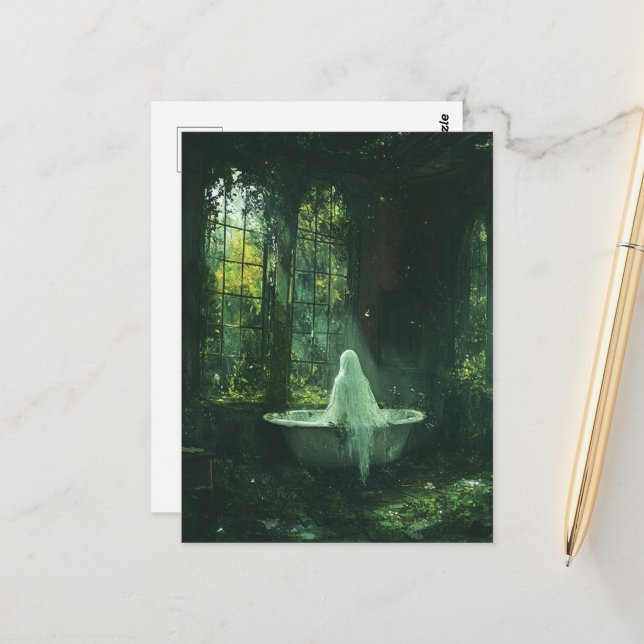 Carte Postale Le fantôme dans la baignoire de la maison abandonn (Devant/Arrière en situation)