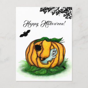 Carte Postale Le fantôme d'Halloween, chauve-souris, fantôme et