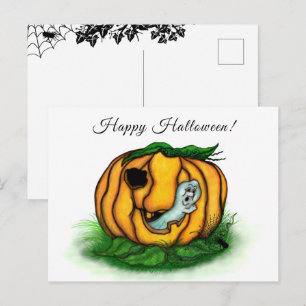 Carte Postale Le fantôme d'Halloween, chauve-souris, fantôme et