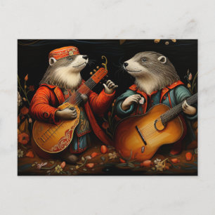 Carte Postale Le Folk Art Otter Duet Band