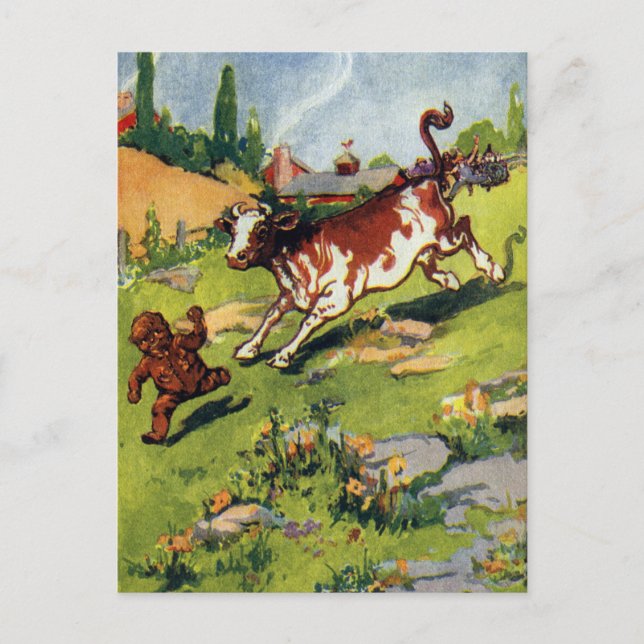 Carte Postale Le Garçon en pain d'épices et la vache (Devant)
