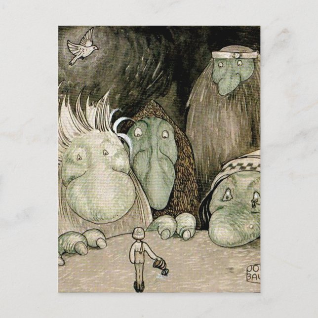 Carte Postale “Le Garçon et les Trolls” Aquarelle de John Bauer (Devant)