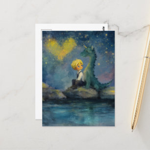 Carte Postale Le garçon et son dragon à l'étang