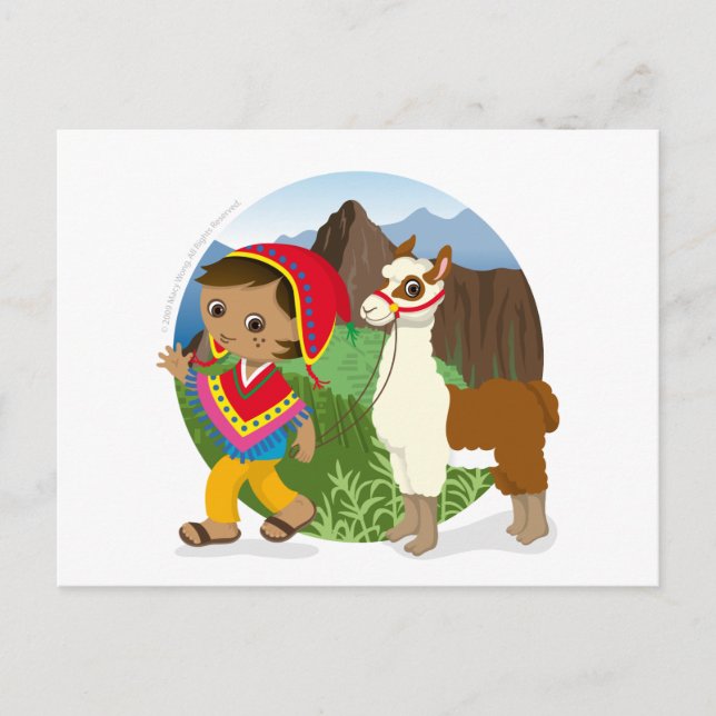Carte Postale Le garçon et son lama (Devant)