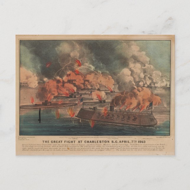 Carte Postale Le Grand Combat À Charleston 1863 Guerre Civile (Devant)