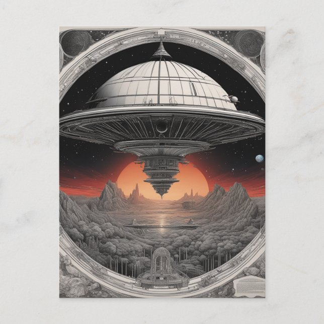 Carte Postale Le grand vaisseau spatial sombre naviguait à trave (Devant)