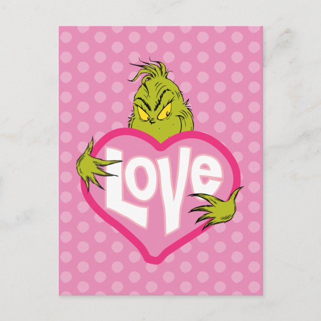 Carte Postale Le Grinch | Cœur rose d'amour (Devant)