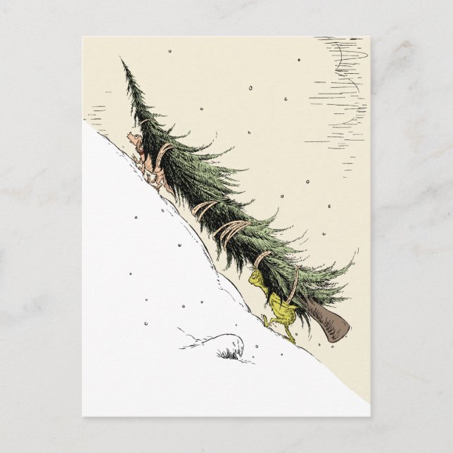 Carte Postale Le Grinch et Max rapportent le sapin de Noël (Devant)