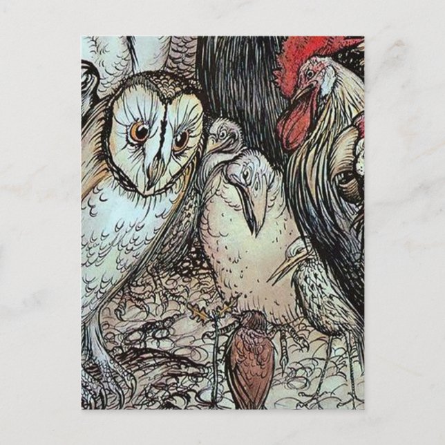 Carte Postale "Le hibou et les oiseaux" par Arthur Rackham (Devant)