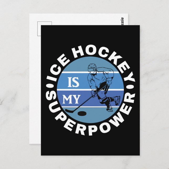 Carte Postale Le hockey sur glace est ma superpuissance (Devant / Derrière)