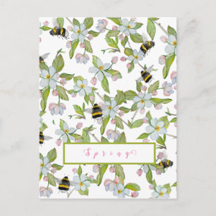 Carte Postale Le jardin de printemps fleurit et bourdons