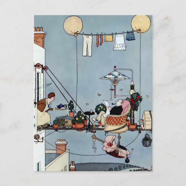 Carte Postale « Le jardin pliant » de W Heath Robinson (Devant)