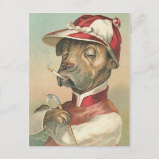 Carte Postale "Le Jockey Fumeur" Chien Vintage
