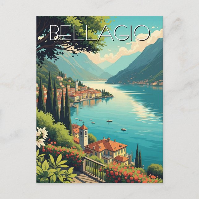 Carte Postale Le lac de Côme Bellagio Italie (Devant)