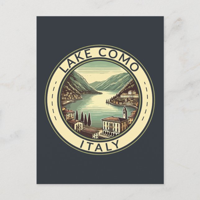 Carte Postale Le lac de Côme Italie Illustration Insigne d'art d (Devant)