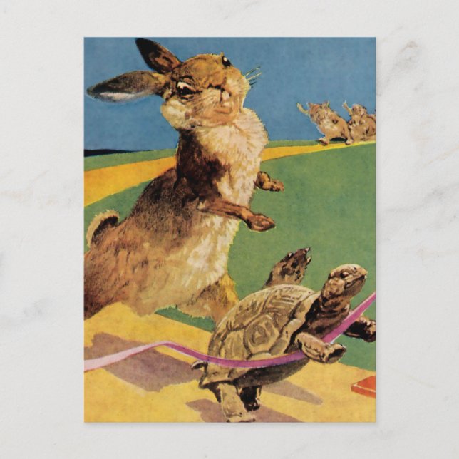 Carte Postale « Le Lapin et le Lièvre » par Harry Rountree (Devant)