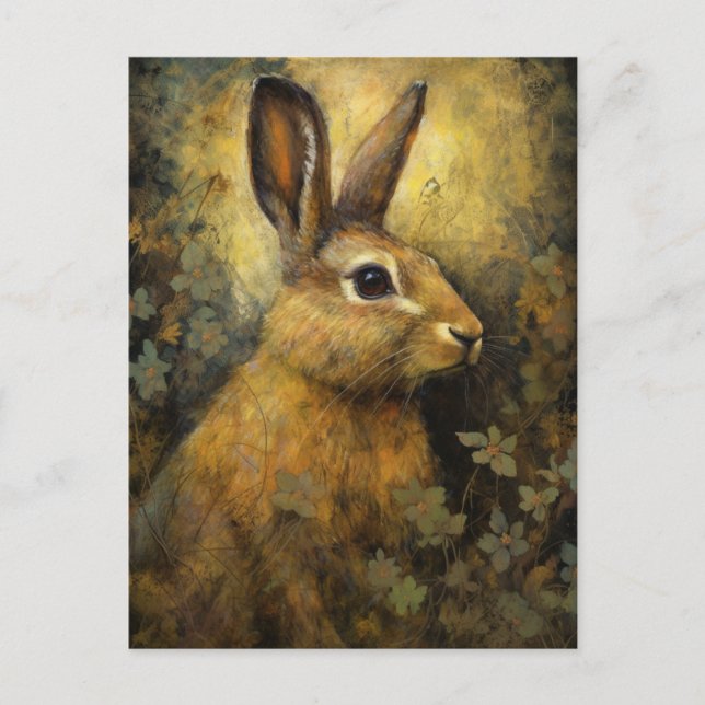 Carte Postale Le lapin et les fleurs Brown (Devant)