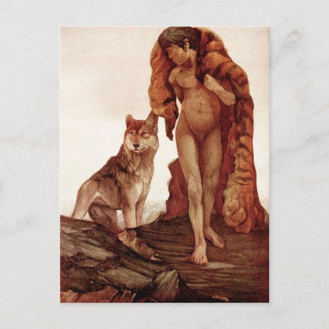 Carte Postale Le livre de la Jungle : Mowgli et le loup solitair (Devant)