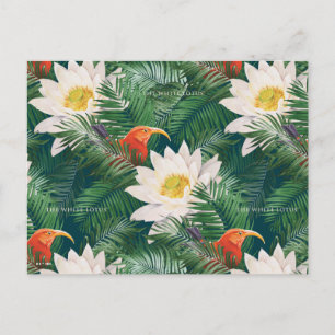 Carte Postale Le Lotus Blanc Oiseaux Tropicaux & Motif de Lotus