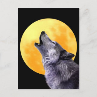 Carte Postale Le loup hurle à la pleine lune